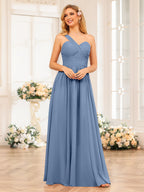 Nerissa Steel Blue front view bridesmaid dress