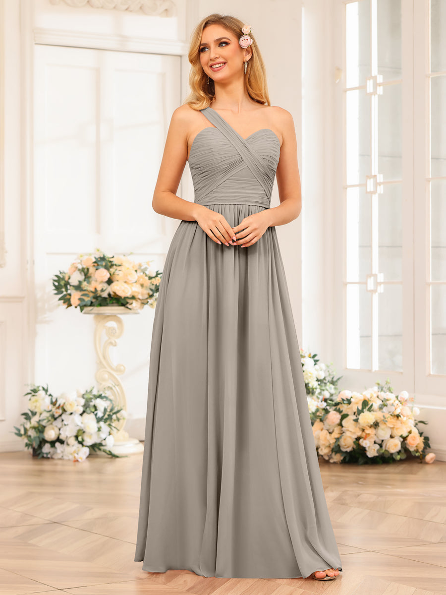 Nerissa Taupe front view bridesmaid dress