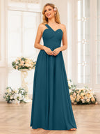 Nerissa Teal front view bridesmaid dress