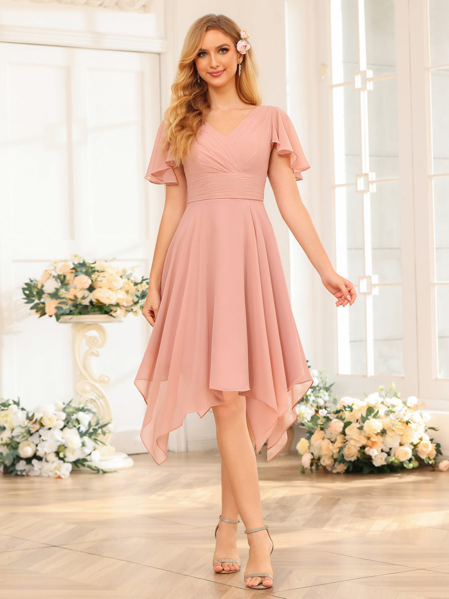 Corinne Dusty Rose hem detail wedding guest dress