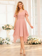 Corinne Dusty Rose hem detail wedding guest dress