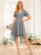 Corinne Grey front view wedding guest dress