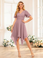 Corinne Mauve front view wedding guest dress