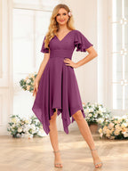 Corinne Orchid front view wedding guest dress