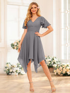 Corinne Steel Grey front view wedding guest dress