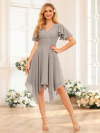 Corinne Taupe front view wedding guest dress