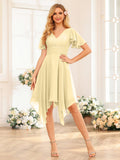 Corinne Yellow front view wedding guest dress