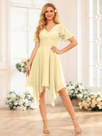 Corinne Yellow front view wedding guest dress