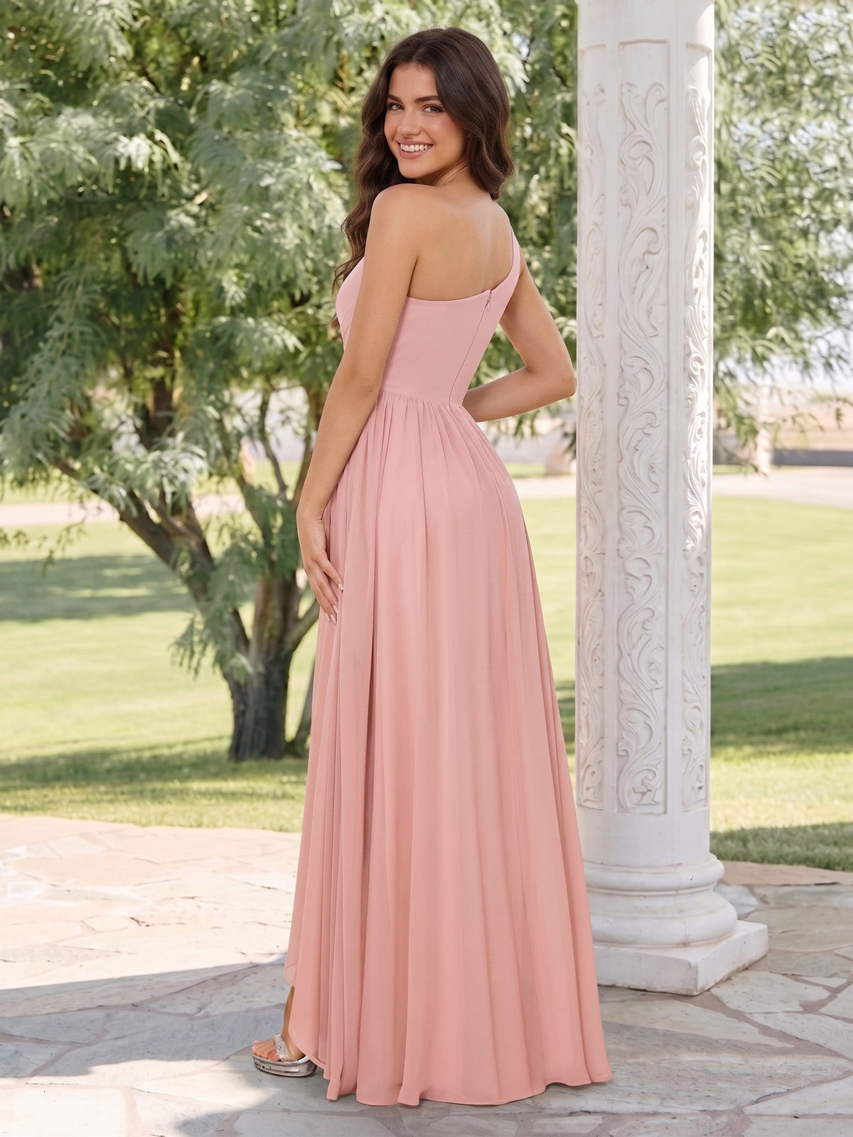 Maristella Cove Blush back view wedding guest dress