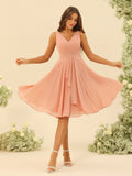 Oriane Peach front view bridesmaid dress