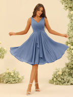 Oriane Steel Blue front view bridesmaid dress