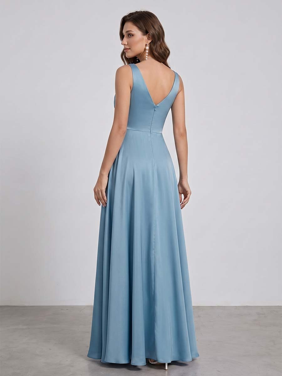 Brielle Dusty Blue back view bridesmaid dress