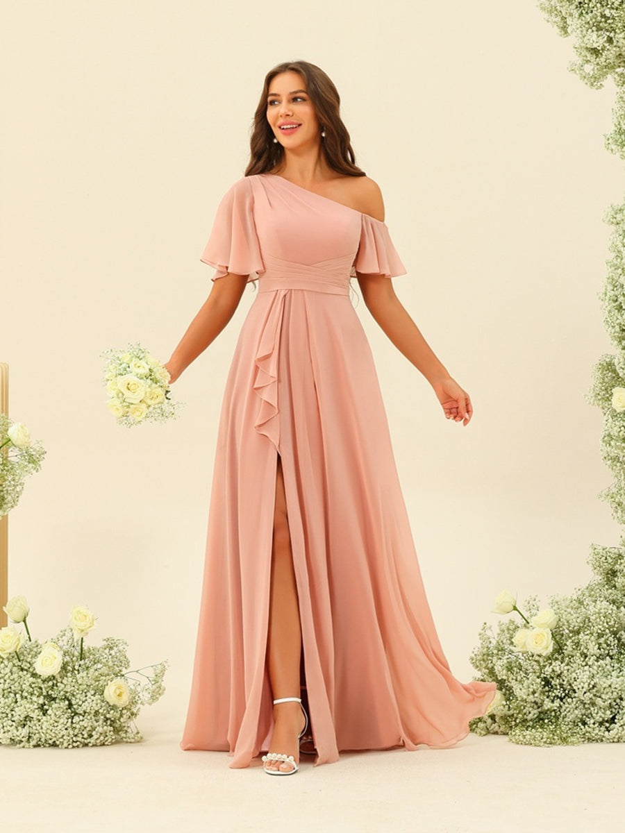 Fiamma Peach side view bridesmaid dress