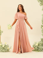 Fiamma Peach side view bridesmaid dress