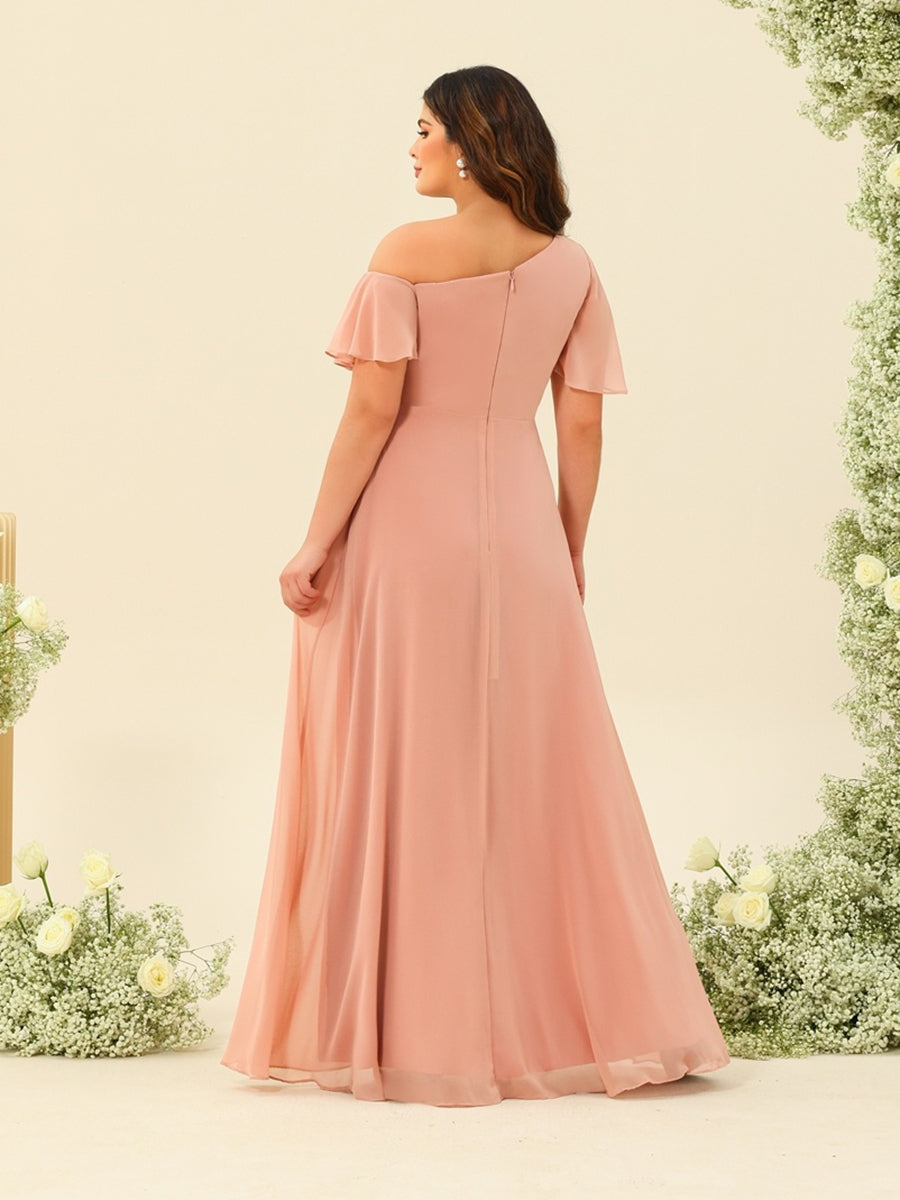 Fiamma Peach fabric detail bridesmaid dress