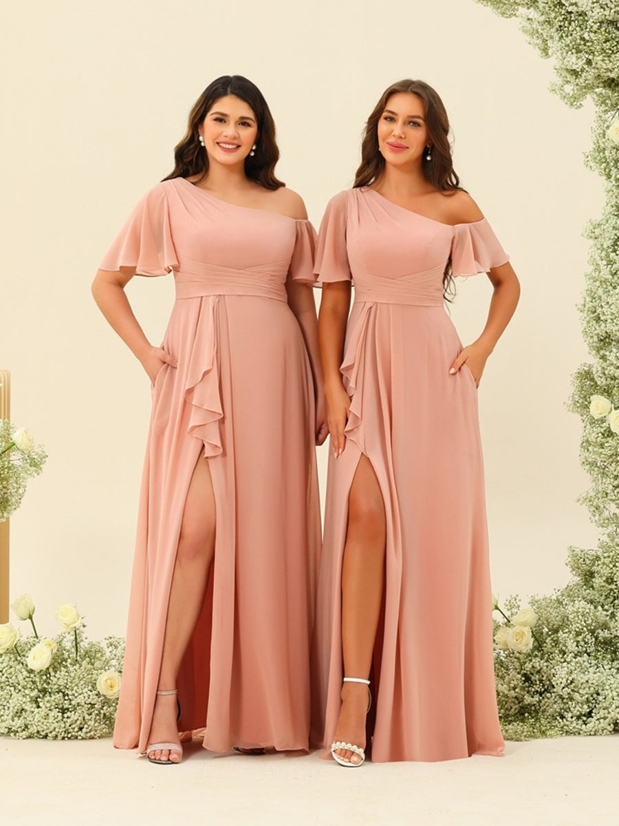 Fiamma Peach hem detail bridesmaid dress