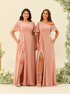 Fiamma Peach hem detail bridesmaid dress