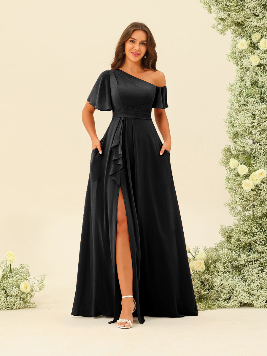 Fiamma Black front view bridesmaid dress