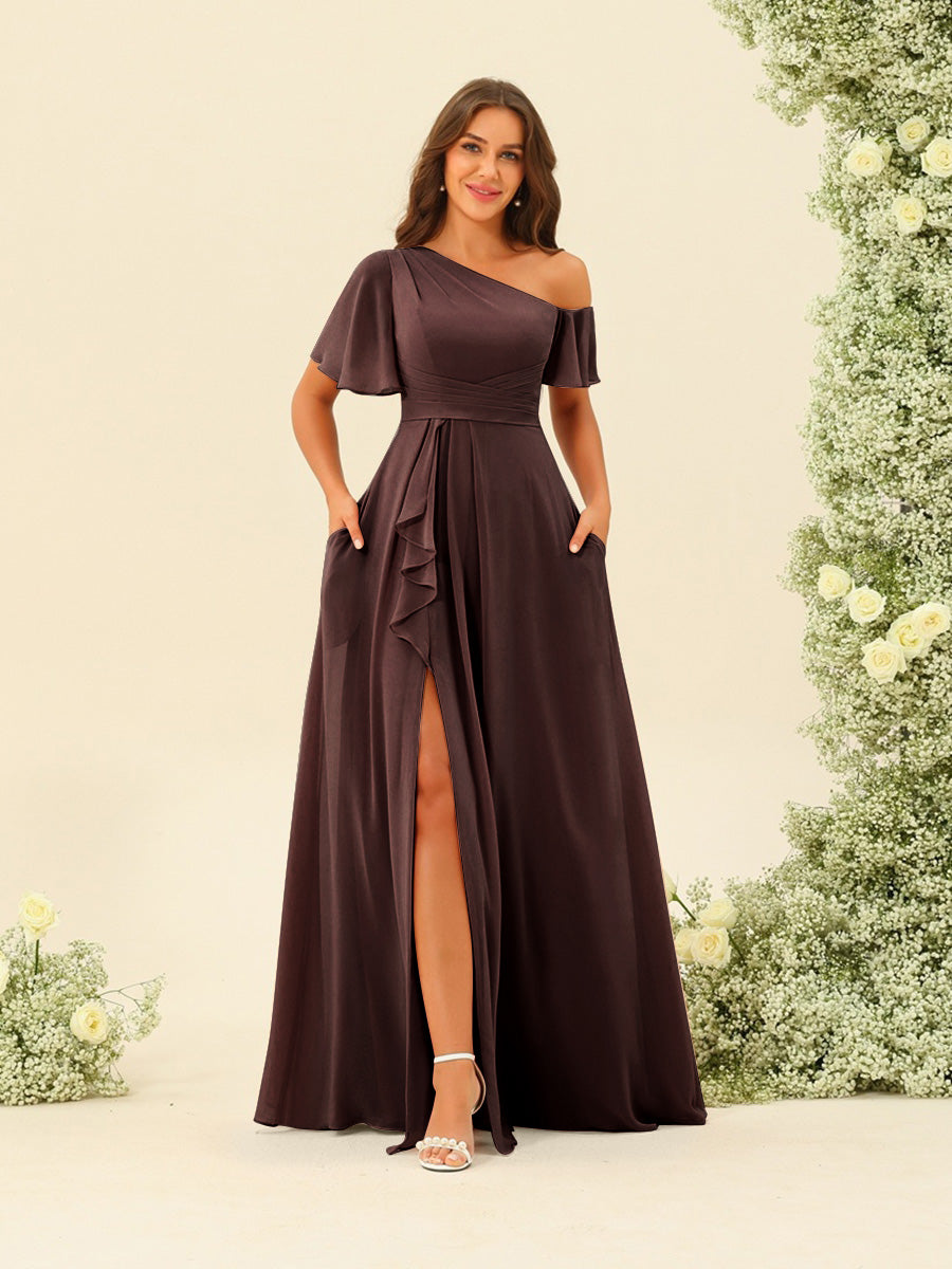 Fiamma Brown front view bridesmaid dress