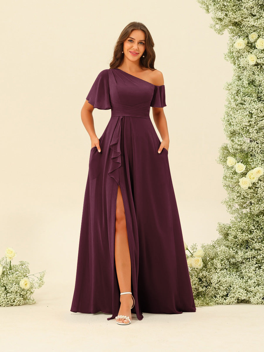 Fiamma Burgundy front view bridesmaid dress
