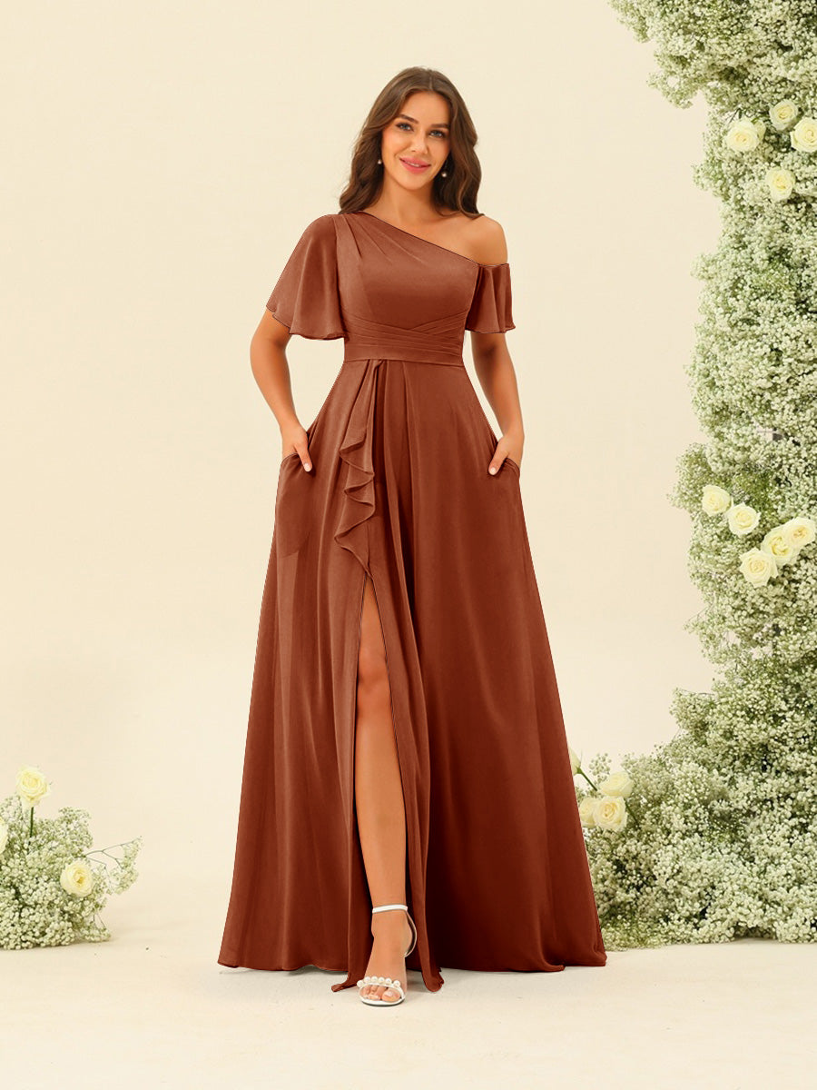 Fiamma Burnt Orange front view bridesmaid dress