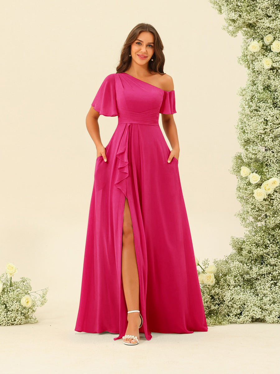 Fiamma Fuchsia back view bridesmaid dress