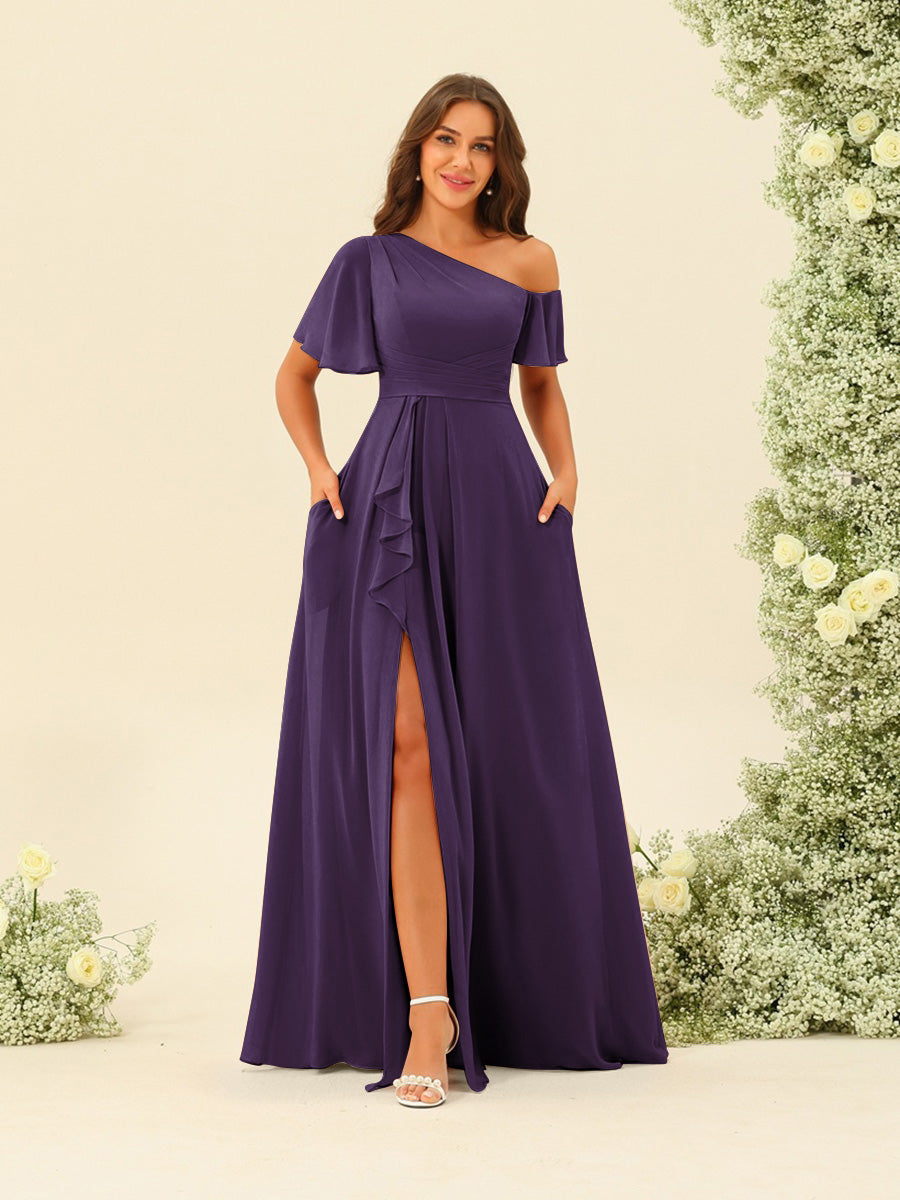 Fiamma Grape front view bridesmaid dress