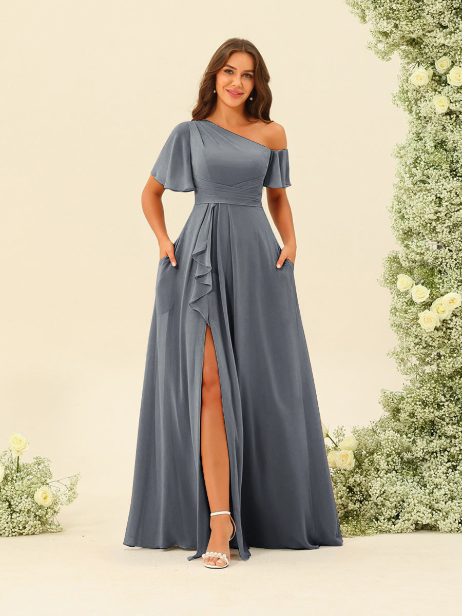 Fiamma Grey front view bridesmaid dress