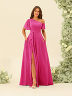 Fiamma Hot Pink front view bridesmaid dress