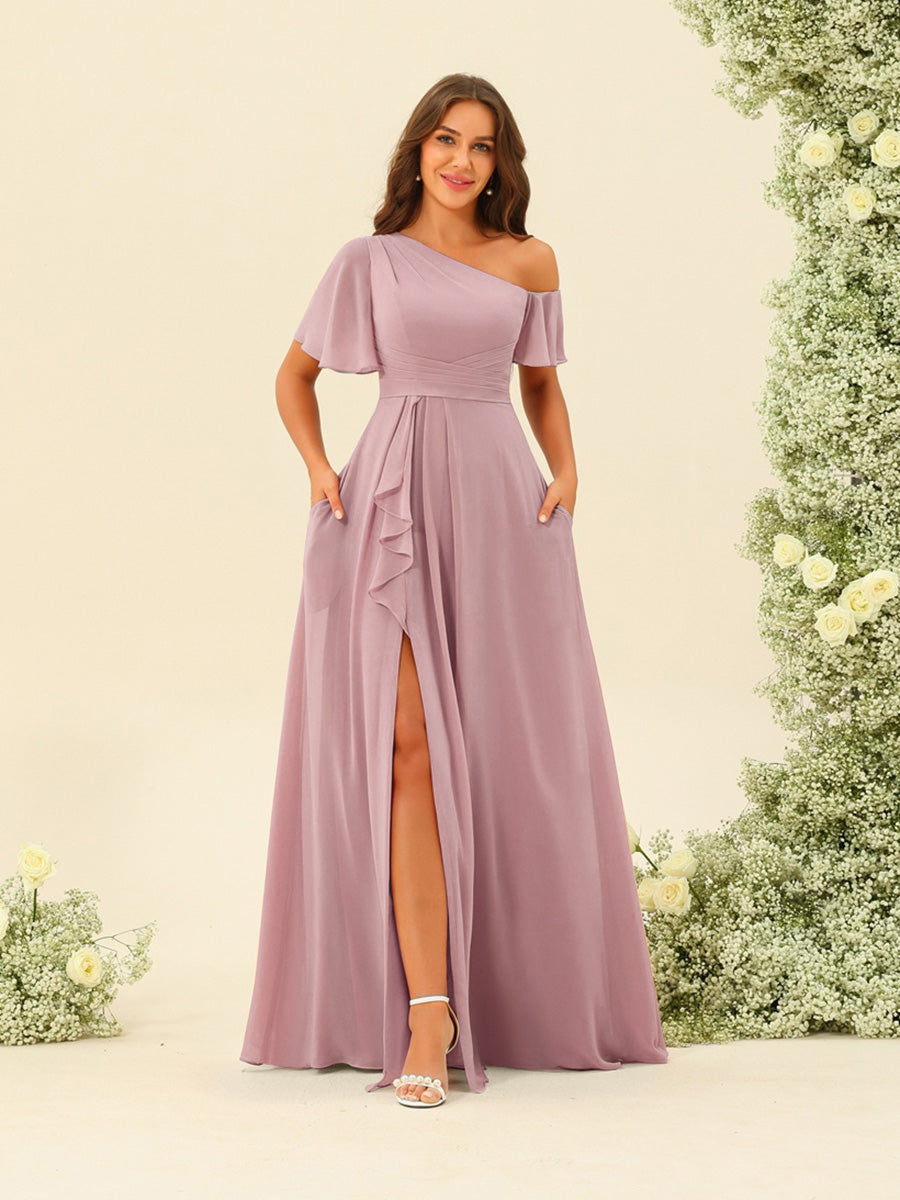 Fiamma Mauve front view bridesmaid dress