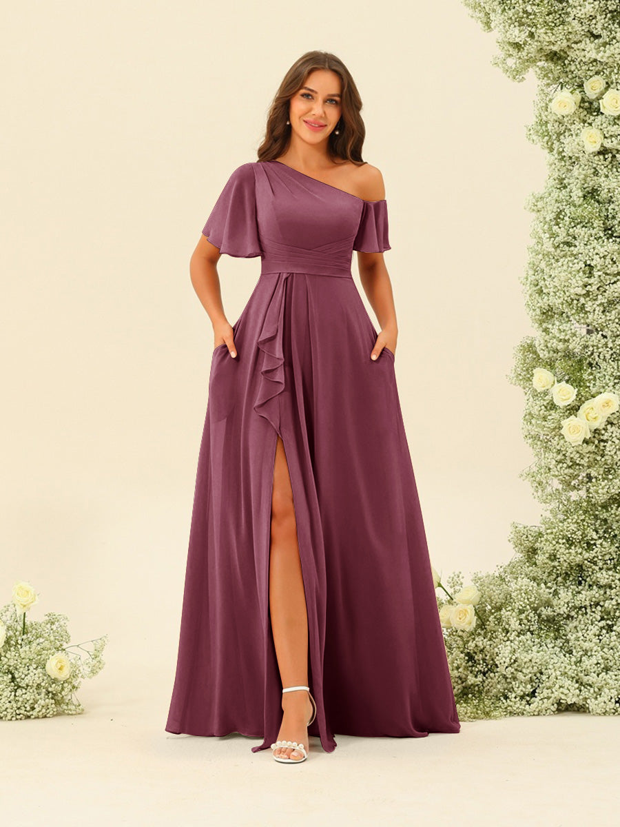 Fiamma Plum front view bridesmaid dress