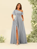 Fiamma Silver front view bridesmaid dress