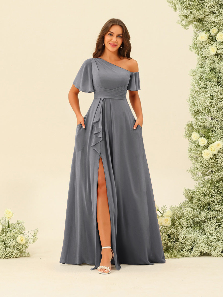 Fiamma Steel Grey front view bridesmaid dress