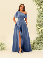 Fiamma Steel Blue front view bridesmaid dress