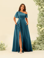 Fiamma Teal front view bridesmaid dress
