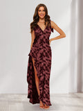 Genevieve Lake Burgundy front view wedding guest dress