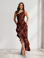Yvette Burgundy front view wedding guest dress