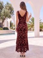 Celestine Bloom Burgundy back view wedding guest dress