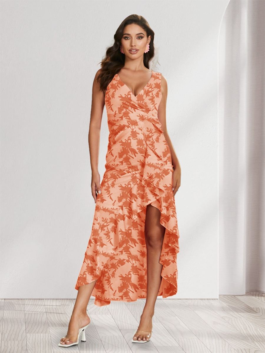 Celestine Bloom Coral front view wedding guest dress