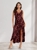 Celestine Bloom Burgundy side view wedding guest dress