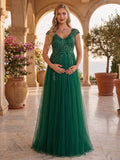 Winona Faye Hunter Green front view wedding guest dress