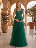 Winona Faye Hunter Green front view wedding guest dress