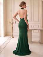 Yvette Pearl Hunter Green back view wedding guest dress