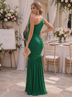 Rosalind Sky Hunter Green back view wedding guest dress