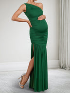 Rosalind Sky Hunter Green side view wedding guest dress