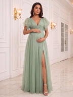 Callista Fern Sage Green front view wedding guest dress