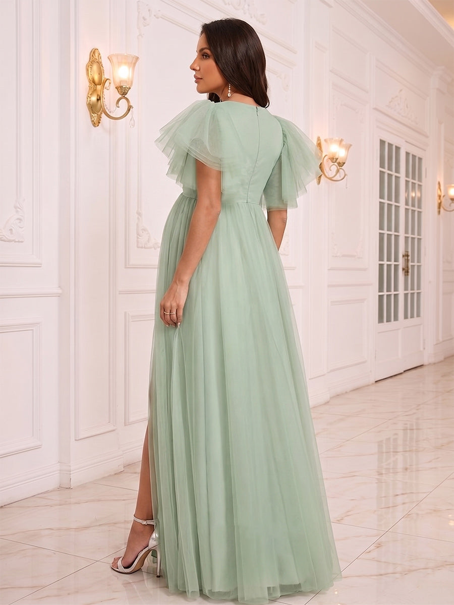 Callista Fern Sage Green back view wedding guest dress