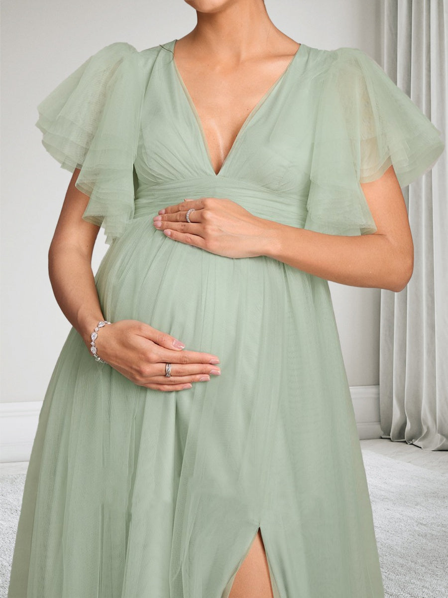 Callista Fern Sage Green side view wedding guest dress