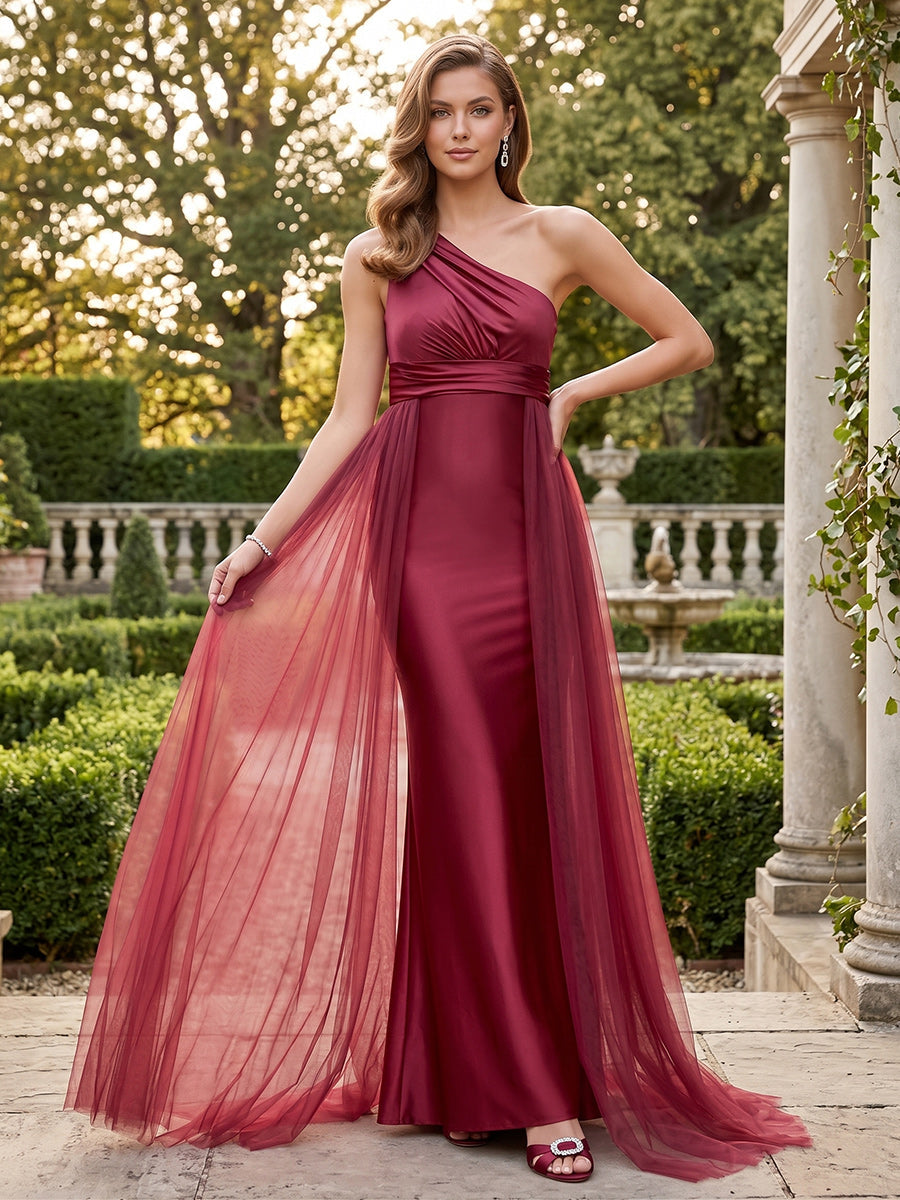 Elara Moon Burgundy front view wedding guest dress
