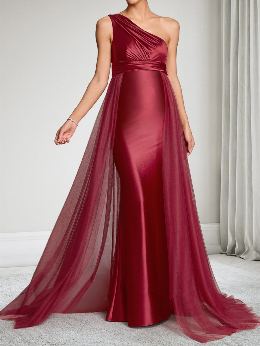 Elara Moon Burgundy side view wedding guest dress